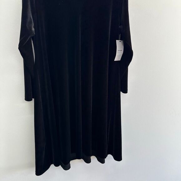 Sympli Women’s Savvy V Neck Black Velour Trapeze Dress - Picture 10 of 10